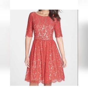 Eliza J Lace Overlay fit and flare dress with Sleeves dress size 12